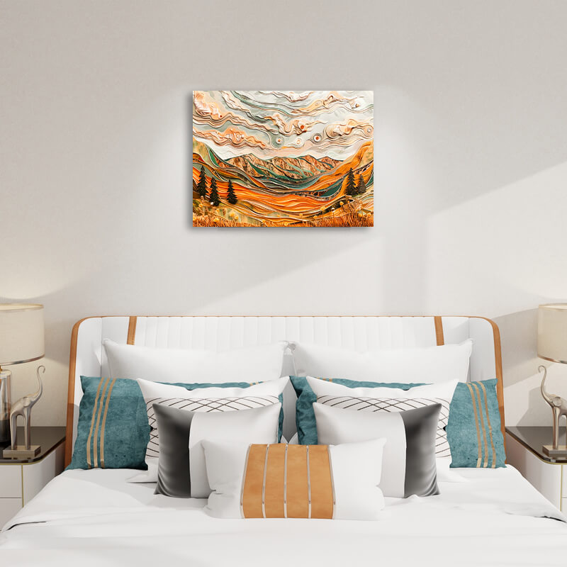 Abstract Golden Valley Painting,hanging on bedroom