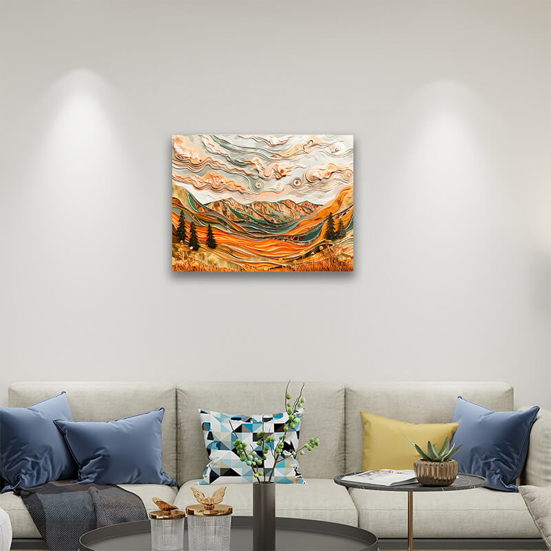 Abstract Golden Valley Painting,hanging on living room