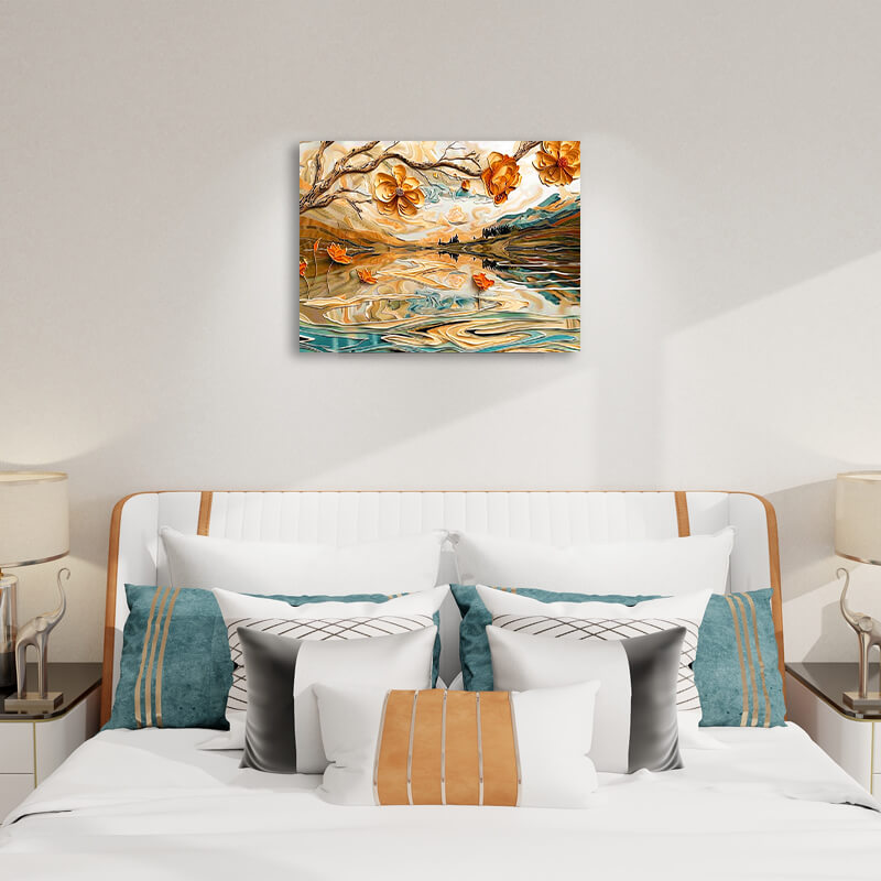Abstract Lotus Pond Painting,hanging on bedroom
