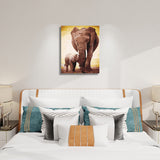 Baby Elephant And Its Mother, paint by number hanging on bedroom