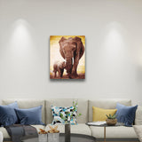 Baby Elephant And Its Mother, paint by number hanging on living room