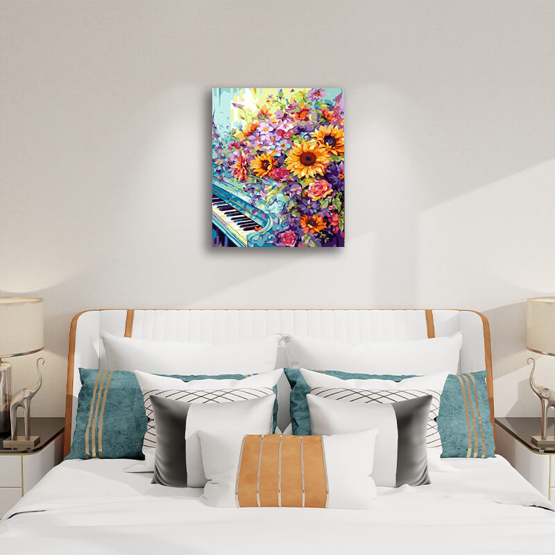 Colorful Floral Paintings - Paint by Numbers,hanging on bedroom