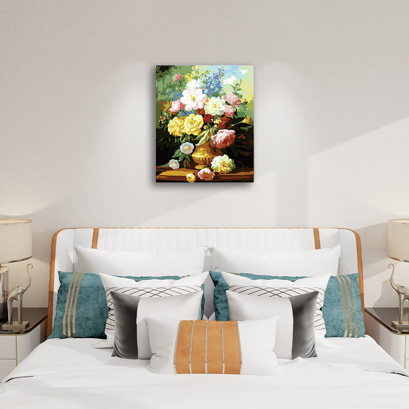 Colorful Rose Art - Paint by Numbers,hanging on bedroom