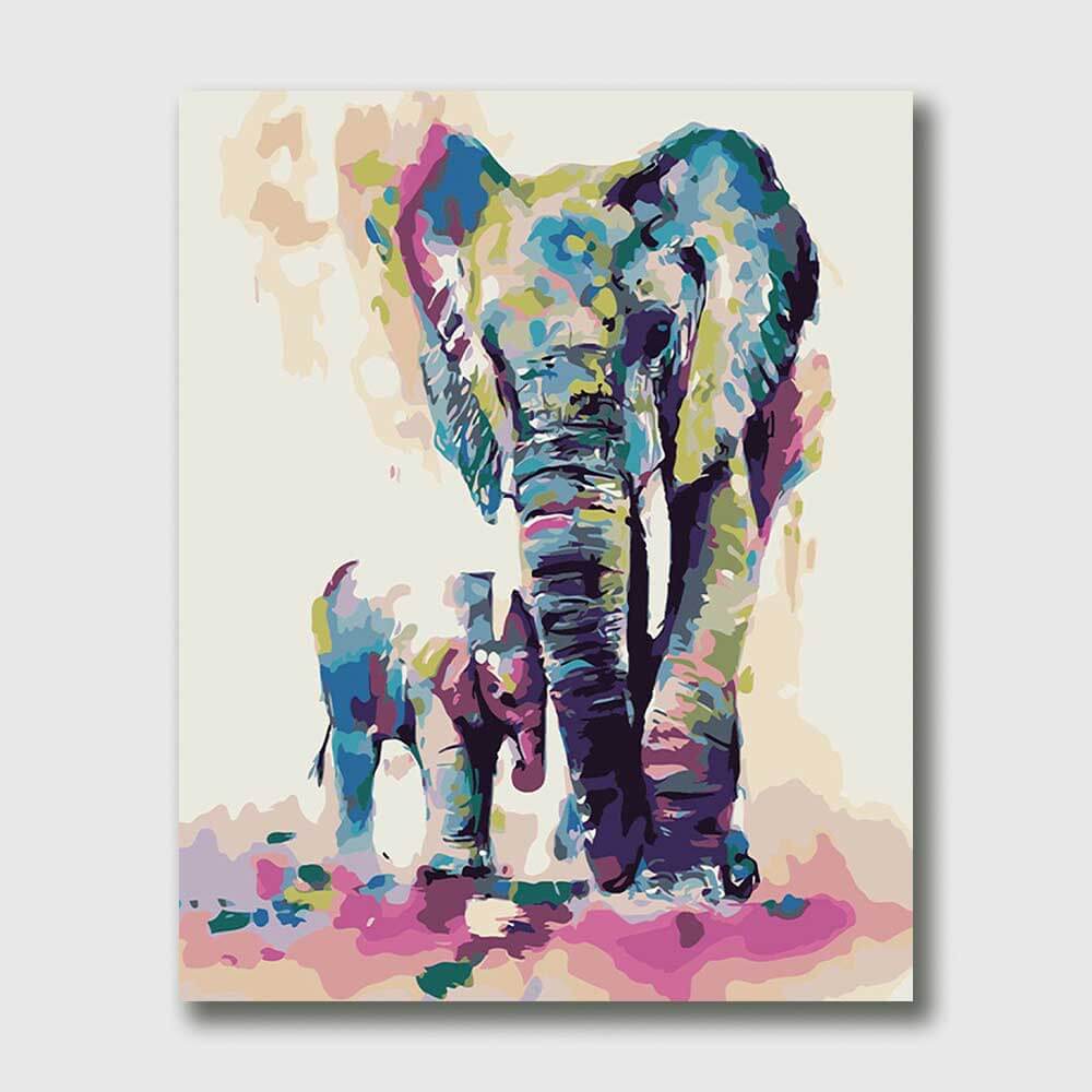With this Paint by Numbers kit, which showcases a touching image of a mother elephant and her calf, you can celebrate motherhood. The mother elephant's loving care and caring of her offspring is depicted in simple yet brilliant hues.straightforward and simple to draw!