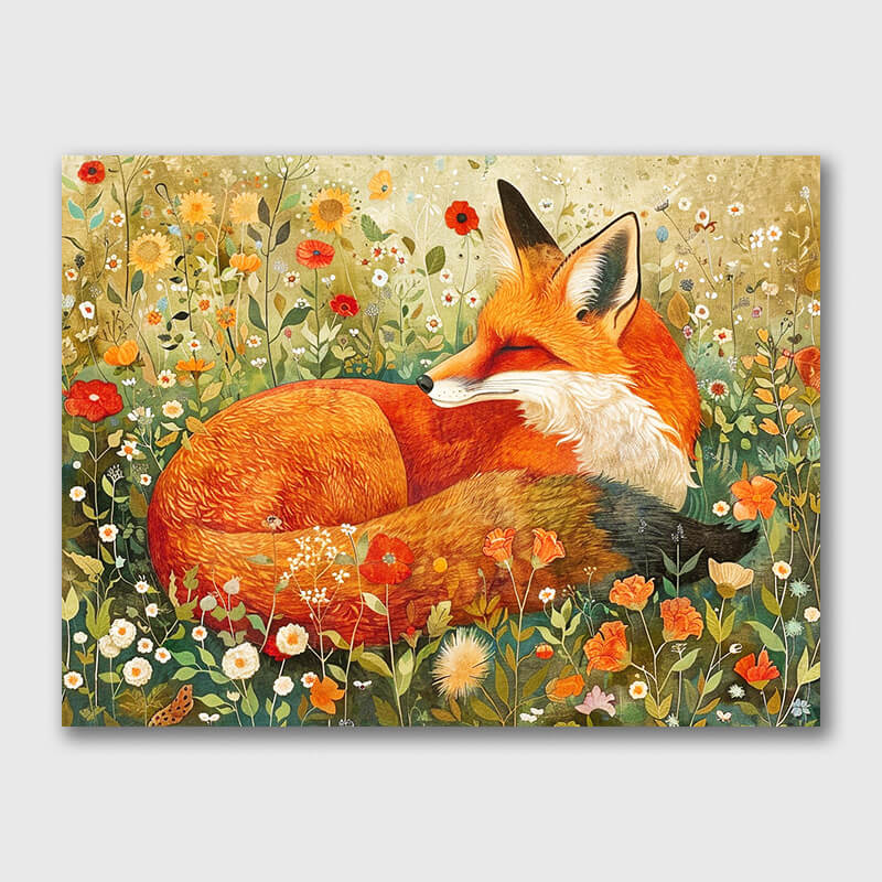 Cute Fox in the Flowers - Fox Artwork