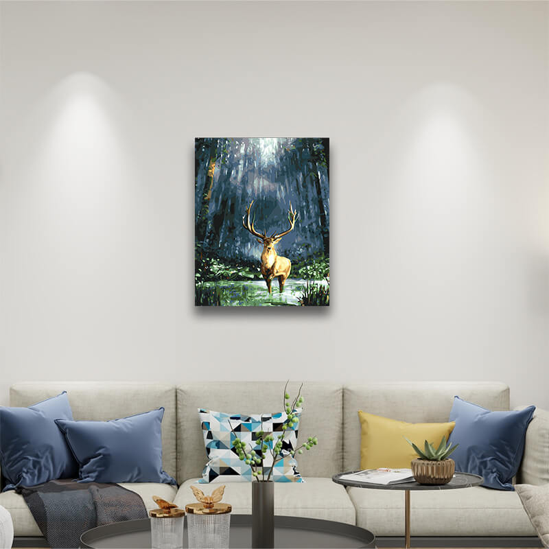 Forest deer canvas painting-paint by numbers hanging on living room