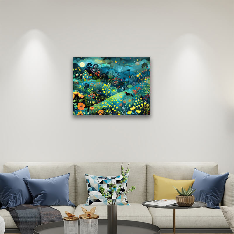 Hillside Full of Flowers - Landscape Paintings,hanging on living room