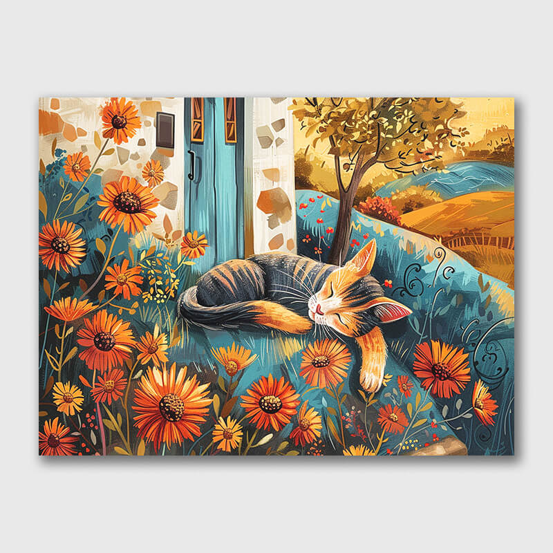 Lazy Cat at the Door - Cat Painting