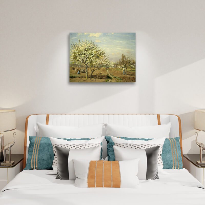 Orchard in Bloom by Pissarro - Blooming Orchard - Paint by Numbers,hanging on bedroom