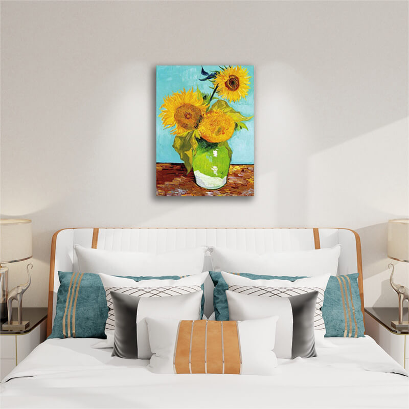 Paintings of Sunflowers by Van Gogh - Paint by Numbers,hanging on bedroom