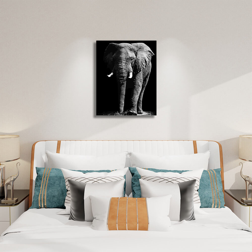 Realistic Elephant Painting On Canvas hanging on bedroom