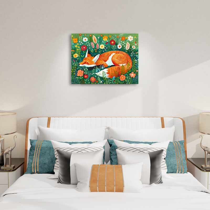 Sleeping Fox in the Flowers - Fox Painting,hanging on bedroom
