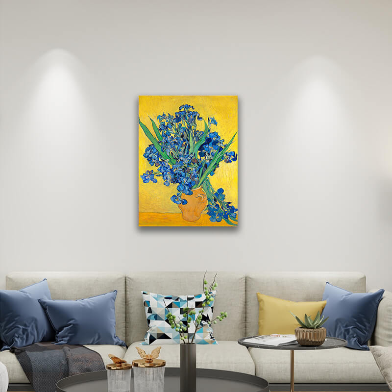 Van Gogh Irises in Vase - Paint by Numbers,hanging on living room