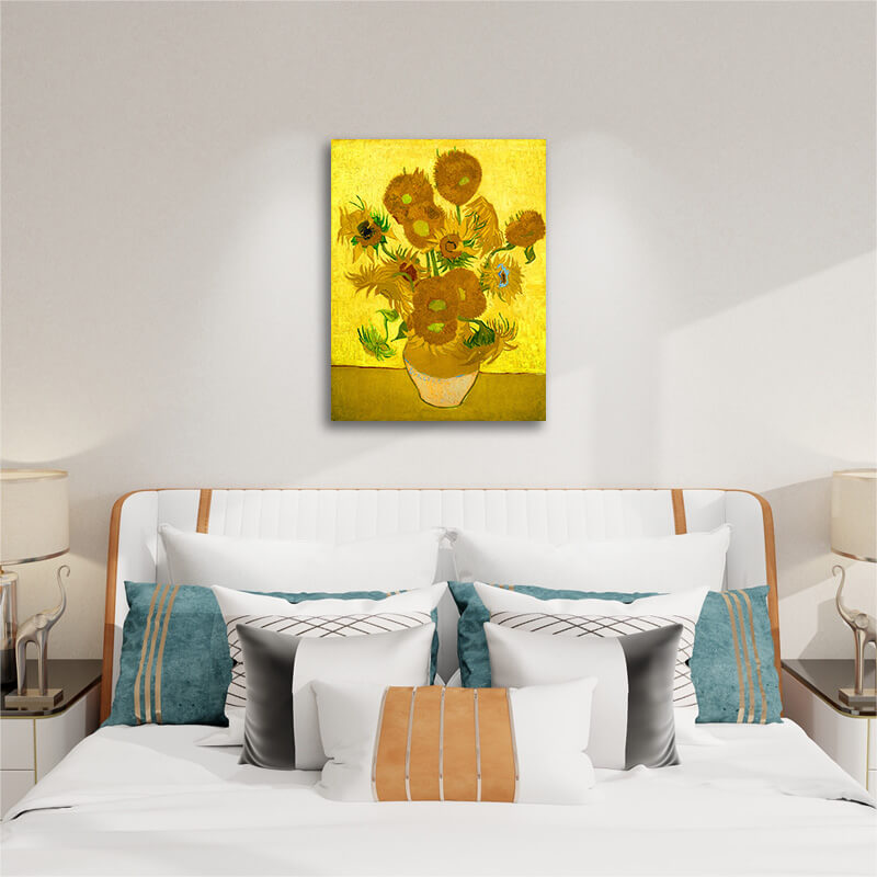 Van Gogh's Vase with Fifteen Sunflowers - Paint by Numbers,hanging on bedroom