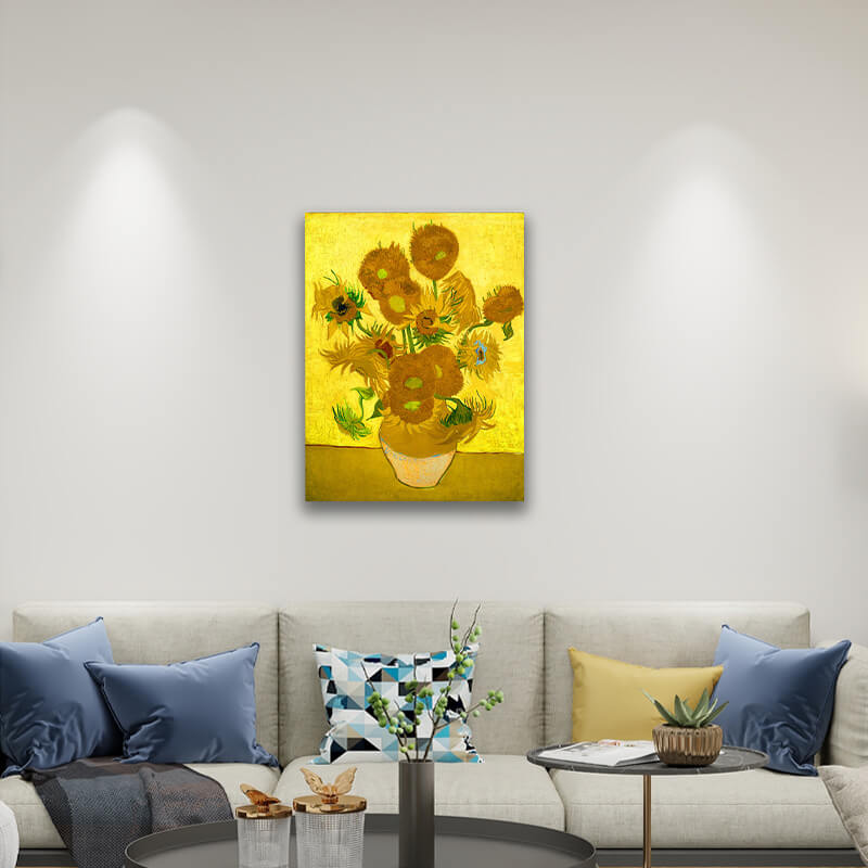 Van Gogh's Vase with Fifteen Sunflowers - Paint by Numbers,hanging on living room
