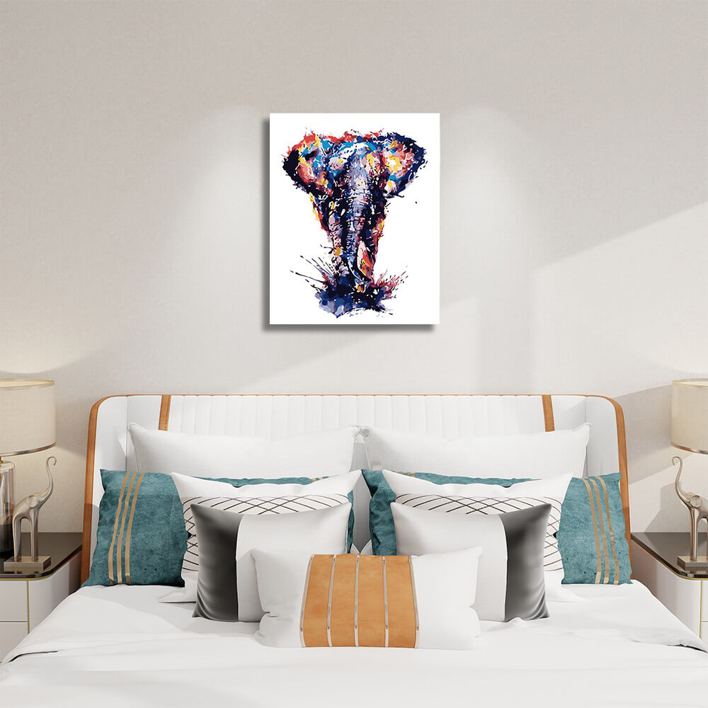 Abstract elephant art paint by numbers hanging on bedroome