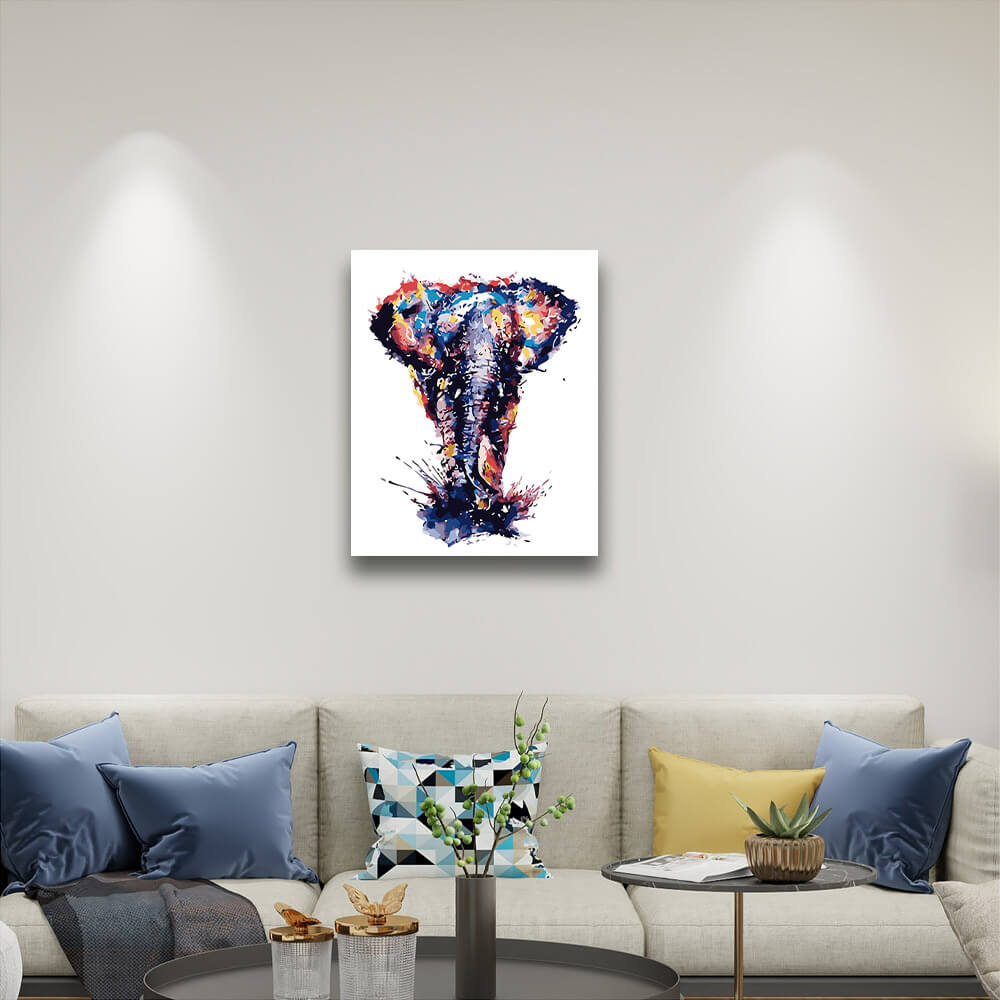 Abstract elephant art paint by numbers hanging on living room
