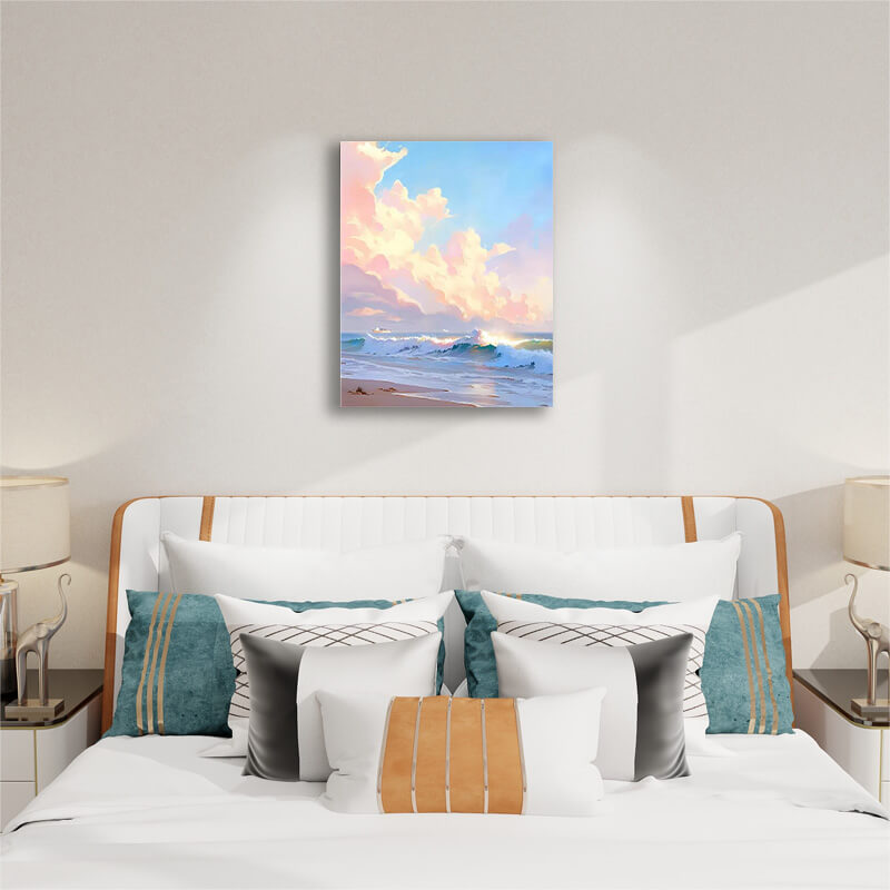 Crashing Waves Painting - Paint by Numbers,hanging on bedroom