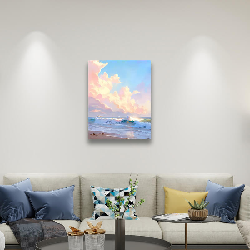 Crashing Waves Painting - Paint by Numbers,hanging on living room