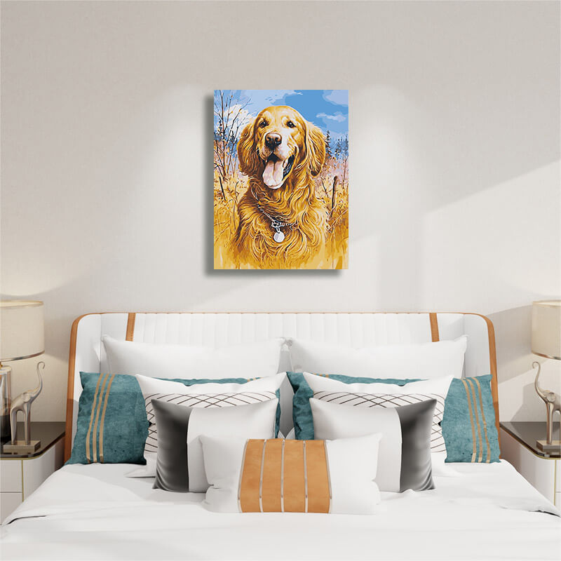 Dog Portrait Painting - Paint by Numbers,hanging on bedroom