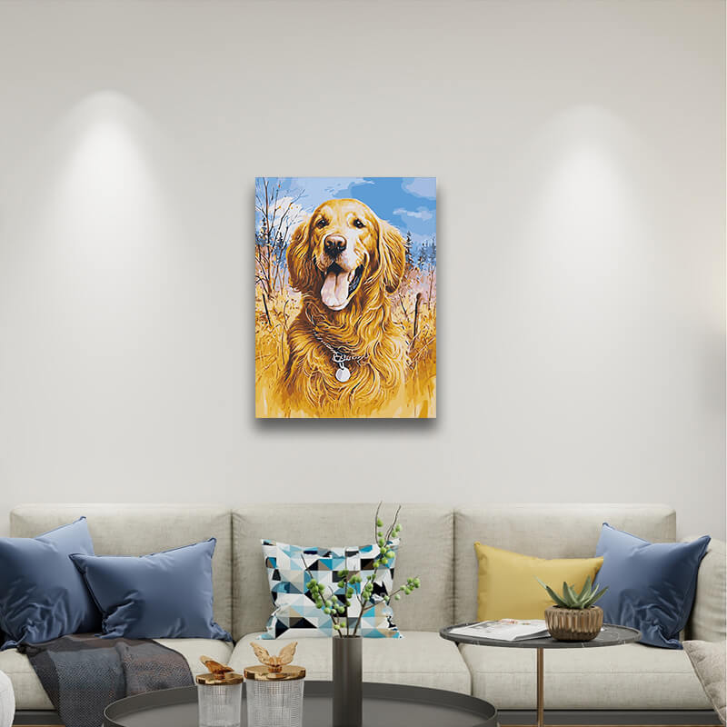 Dog Portrait Painting - Paint by Numbers,hanging on living room