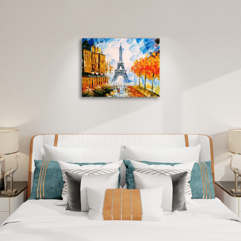 Eiffel Tower in Autumn Cityscape - Paint by Numbers,hanging on bedroom