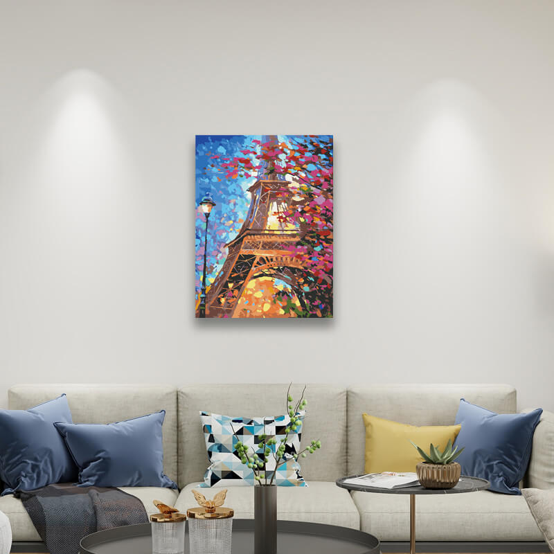 Eiffel Tower in Spring Season - Paint by Numbers,hanging on living room