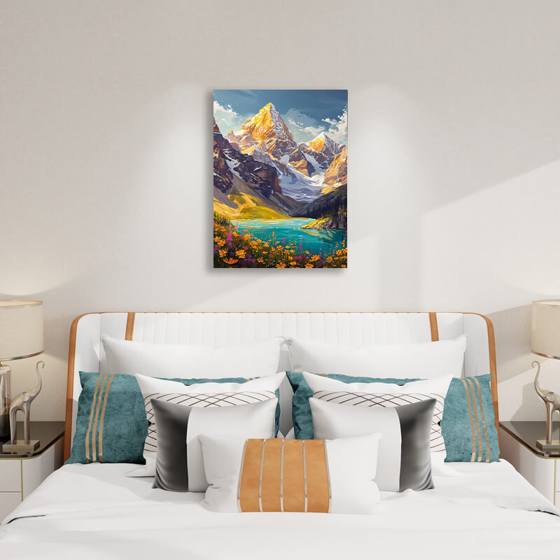 Mountain Lake Painting,hanging on bedroom