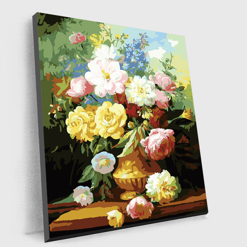 Painting of Roses in a Vase - Paint by Numbers