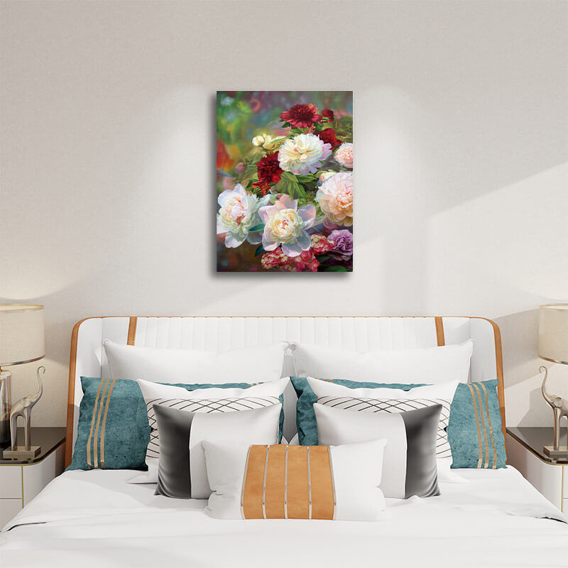 Peony Art - Paint by Numbers,hanging on bedroom