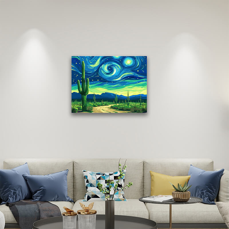 Saguaro Cactus Under the Starry Night,hanging on living room