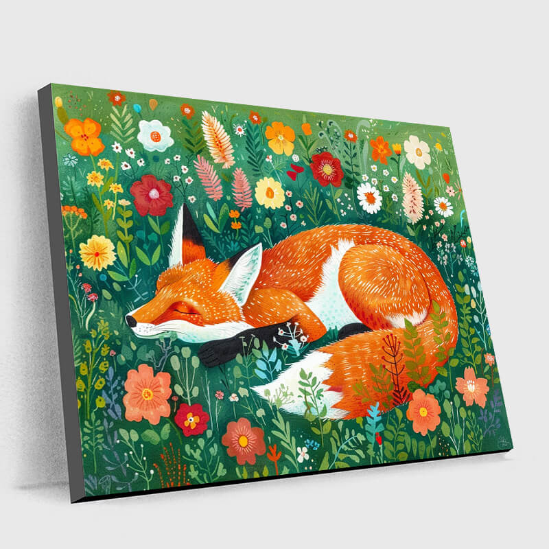 Sleeping Fox in the Flowers - Fox Painting