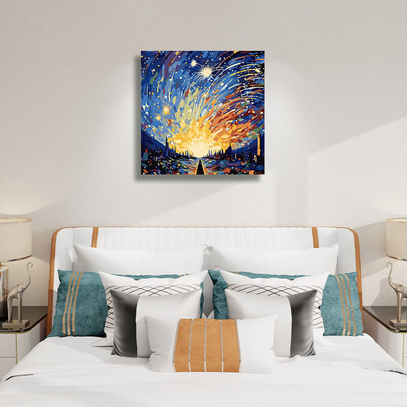 Stars Art - Paint by Numbers,hanging on bedroom