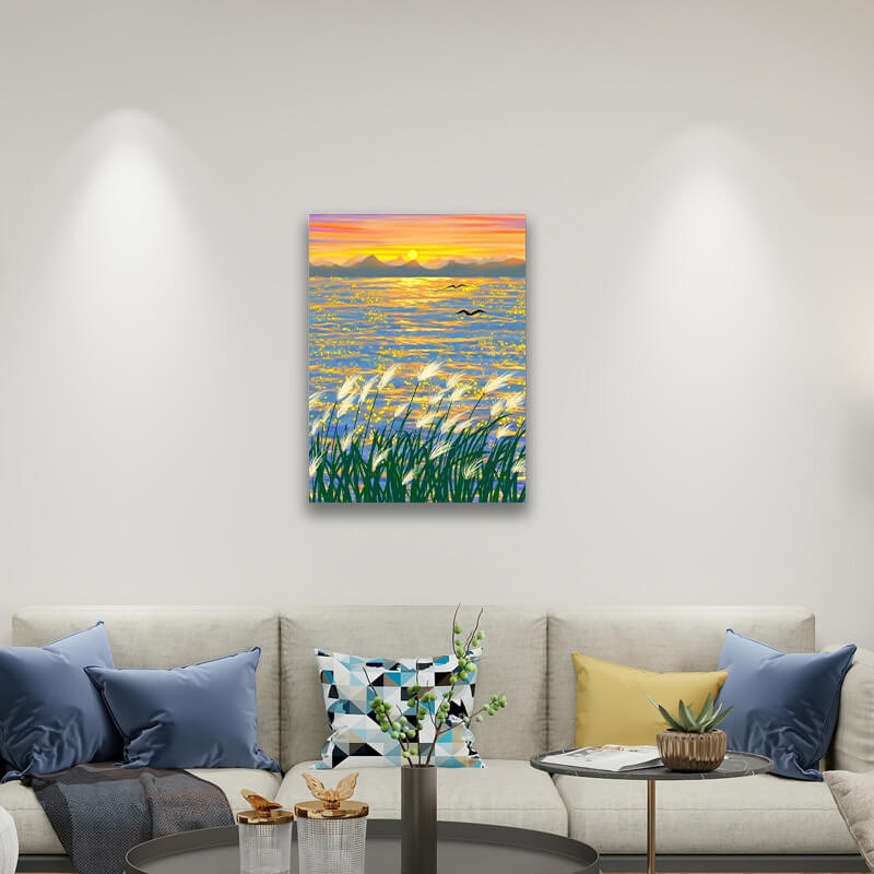 Sunset Art - Paint by Numbers,hanging on living room