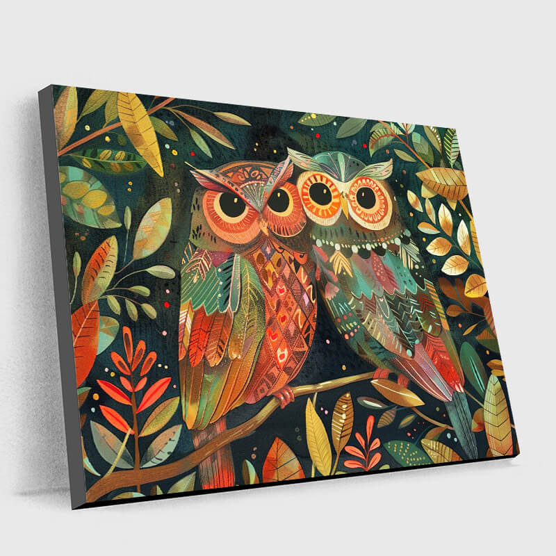 Two Owls Leaning Together - Artistic Owl